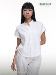 Áo Sơ Mi Nữ Tay Ngắn Relax Form Rộng, Cổ Tàu Vuông, Linen Solene Vải Mềm Mát HISHOO A4G002