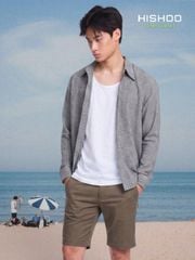 Áo Sơ Mi Caro Nút Gỗ Tay Dài Nam Relax Form Rộng, Cổ Thường, Lai Ngang Linen Solene Vải Mềm Mát HISHOO A2T003