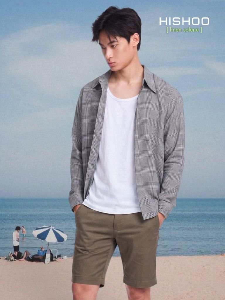 Áo Sơ Mi Caro Nút Gỗ Tay Dài Nam Relax Form Rộng, Cổ Thường, Lai Ngang Linen Solene Vải Mềm Mát HISHOO A2T003