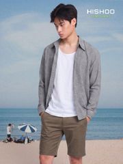 Áo Sơ Mi Caro Nút Gỗ Tay Dài Nam Relax Form Rộng, Cổ Thường, Lai Ngang Linen Solene Vải Mềm Mát HISHOO A2T003