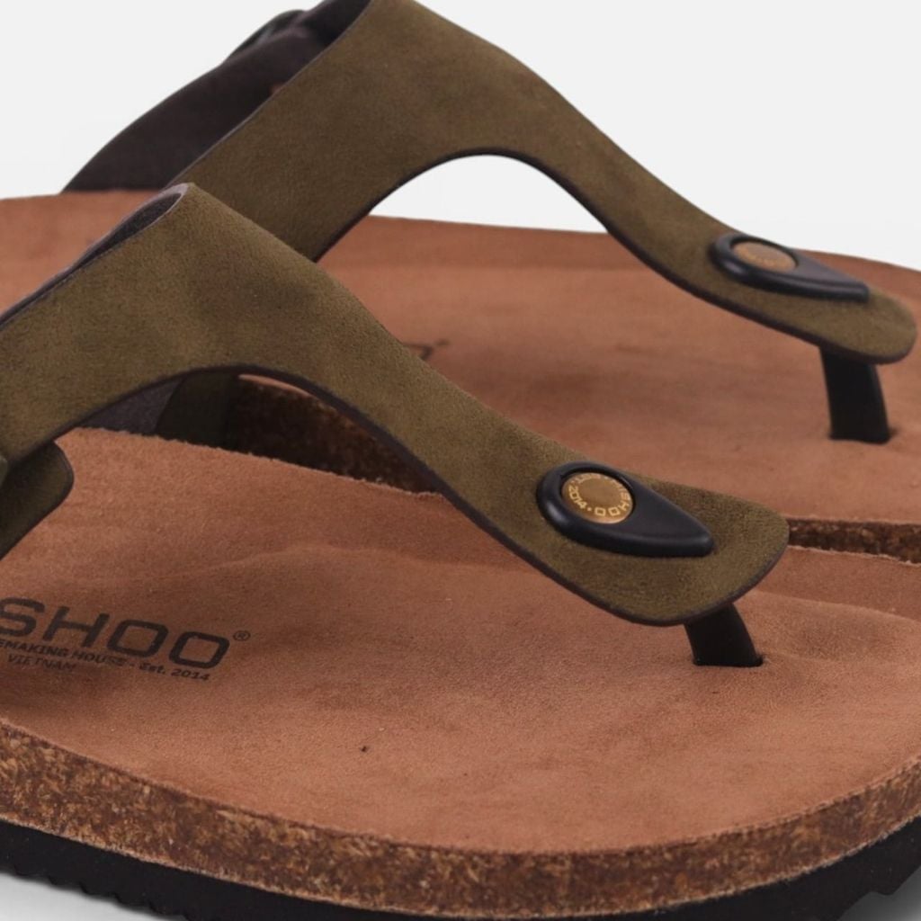 Dép đế trấu birken quai ngang xỏ ngón da lộn premium HISHOO H116