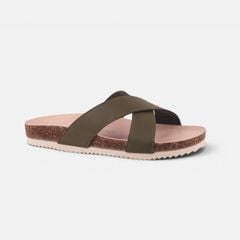 Dép đế trấu birken Xanh Olive quai ngang chéo premium HISHOO B096
