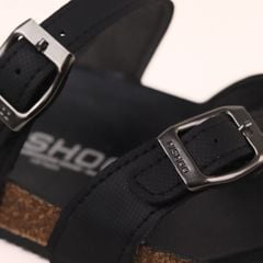 Dép đế trấu birken xỏ ngón MẶT ĐEN da SAFFIANO Hishoo M098