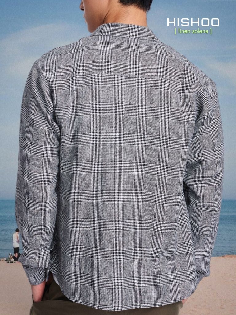 Áo Sơ Mi Caro Nút Gỗ Tay Dài Nam Relax Form Rộng, Cổ Thường, Lai Ngang Linen Solene Vải Mềm Mát HISHOO A2T003