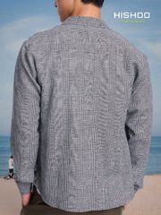 Áo Sơ Mi Caro Nút Gỗ Tay Dài Nam Relax Form Rộng, Cổ Thường, Lai Ngang Linen Solene Vải Mềm Mát HISHOO A2T003
