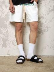 Dép đế trấu birken quai ngang 2 khoá MẶT ĐEN da bò HISHOO M093