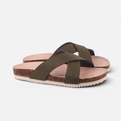 Dép đế trấu birken Xanh Olive quai ngang chéo premium HISHOO B096