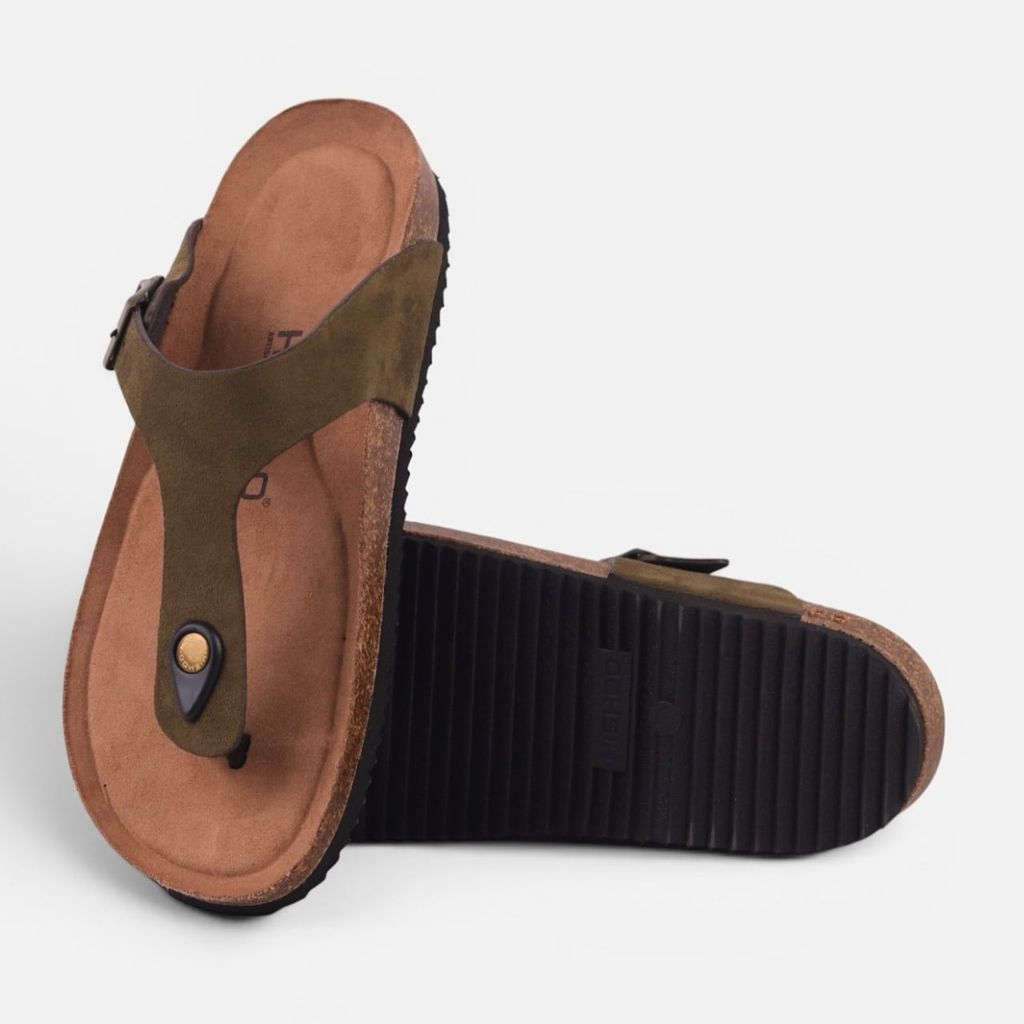 Dép đế trấu birken quai ngang xỏ ngón da lộn premium HISHOO H116