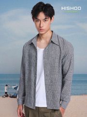 Áo Sơ Mi Caro Nút Gỗ Tay Dài Nam Relax Form Rộng, Cổ Thường, Lai Ngang Linen Solene Vải Mềm Mát HISHOO A2T003