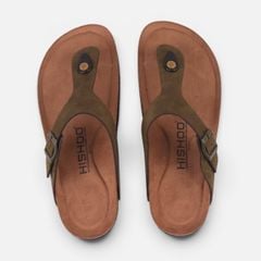 Dép đế trấu birken quai ngang xỏ ngón da lộn premium HISHOO H116