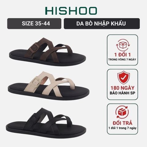 Dép lê bệt Nam quai ngang xỏ ngón lót da premium Manto 6 HISHOO W008