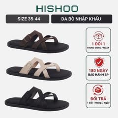 Dép lê bệt Nam quai ngang xỏ ngón lót da premium Manto 6 HISHOO W008