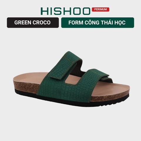 Dép đế trấu birken xé dán Green Croco Premium HISHOO B105