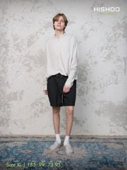 Áo Sơ Mi Nam Tay Dài Xám Tro Relax Form Rộng, Cổ Polo Tàu Vuông, Xẻ V Linen Solene Vải Mềm Mát HISHOO A3T002