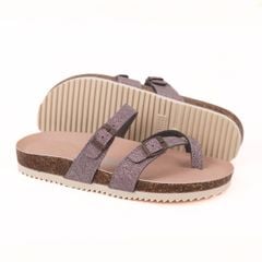 Dép đế trấu birken Xỏ Ngón Nâu Demin Khóa Nâu Premium HISHOO B098