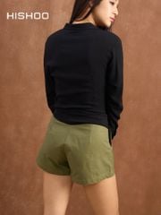 Quần kaki nữ lưng cao Hishoo short suông basic mặc đi chơi, đi làm HISHOO QG001
