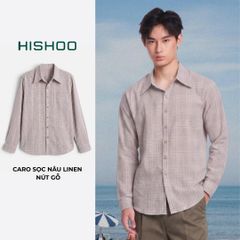 Áo Sơ Mi Caro Nút Gỗ Tay Dài Nam Relax Form Rộng, Cổ Thường, Lai Ngang Linen Solene Vải Mềm Mát HISHOO A2T003