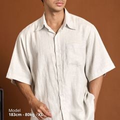 Áo Sơ Mi Nam Relax Form Rộng, Cổ Thường, Lai Ngang Linen Solene Vải Mềm Mát HISHOO A1T003