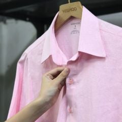Áo Sơ Mi Nữ Hồng Relax Form Rộng, Cổ Thường, Lai Ngang Linen Solene Vải Mềm Mát HISHOO A1G003