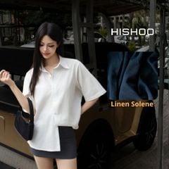 Áo Sơ Mi Nữ Trắng Relax Form Rộng, Cổ Thường, Lai Ngang Linen Solene Vải Mềm Mát HISHOO A1G003