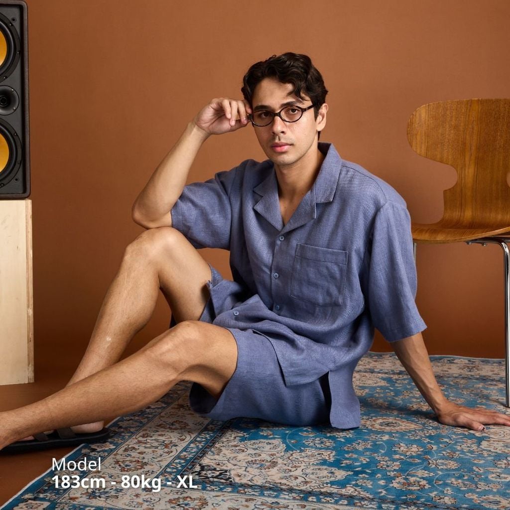 Áo Sơ Mi Nam Relax Form Rộng, Cổ Danton, Lai Ngang Linen Solene Vải Mềm Mát HISHOO A1T004