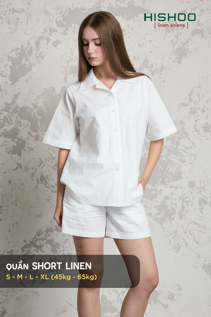 Quần short nữ Linen Solene HISHOO Thoáng mát giữ form mặc đi chơi đi làm Q1G001