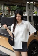 Áo Sơ Mi Nữ Trắng Relax Form Rộng, Cổ Thường, Lai Ngang Linen Solene Vải Mềm Mát HISHOO A1G003