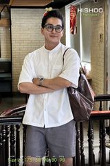 Áo Sơ Mi Nam Relax Form Rộng, Cổ Tàu Vuông, Lai Ngang Linen Solene Vải Mềm Mát HISHOO A1T002