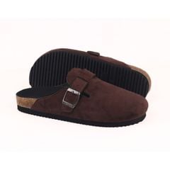 Dép đế trấu sục Boston quai ngang Nâu Walnut da lộn  HISHOO R109