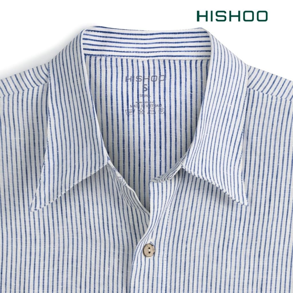 Áo Sơ Mi Sọc Nút Gỗ Tay Dài Nữ Relax Form Rộng, Cổ Thường, Lai Ngang Linen Solene Vải Mềm Mát HISHOO A2G003