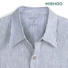 Áo Sơ Mi Sọc Nút Gỗ Tay Dài Nữ Relax Form Rộng, Cổ Thường, Lai Ngang Linen Solene Vải Mềm Mát HISHOO A2G003