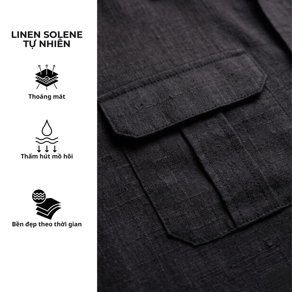 Áo Sơ Mi Nam 2 Túi Tay Dài  Relax Form Rộng, Cổ Thường, Lai Ngang Linen Solene Vải Mềm Mát HISHOO A2T005