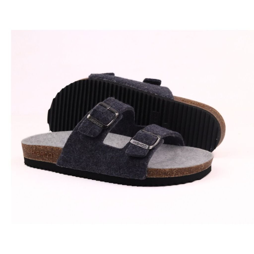 Dép đế trấu birken 2 khoá vải dạ Premium HISHOO B093