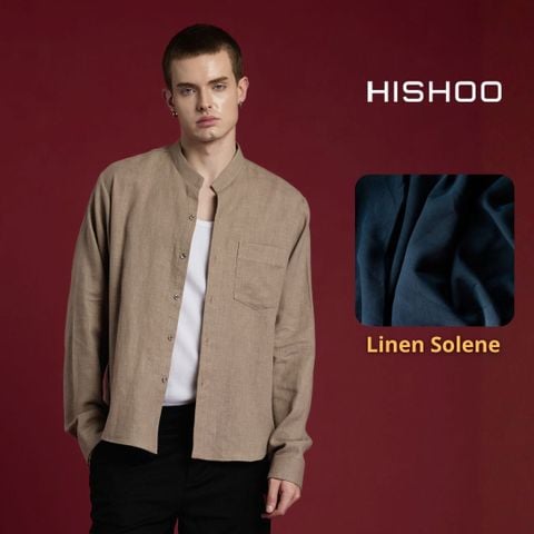 Áo Sơ Mi Nam Tay Dài Relax Form Rộng, Cổ Tàu Vuông, Lai Ngang Linen Solene Vải Mềm Mát HISHOO A2T002