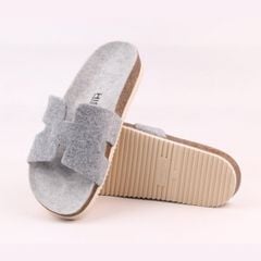 Dép đế trấu birken chữ H vải dạ Premium HISHOO B095