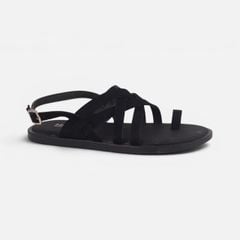 Dép Sandal lê bệt Nam quai ngang chéo xỏ ngón da lộn premium Manto 6 HISHOO K010
