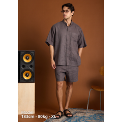 Áo Sơ Mi Nam Relax Form Rộng, Cổ Tàu Tròn, Lai Ngang Linen Solene Vải Mềm Mát HISHOO A1T001