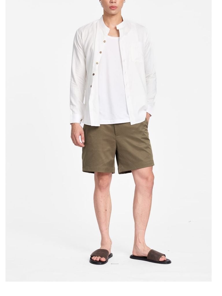 Áo Sơ Mi Nam Nút Gỗ Tay Dài Relax Form Rộng, Cổ Tàu Vuông, Lai Ngang Linen Solene Vải Mềm Mát HISHOO A2T002
