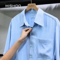 Áo Sơ Mi Nam Xanh Nhạt Relax Form Rộng, Cổ Thường, Lai Ngang Linen Solene Vải Mềm Mát HISHOO A1T003