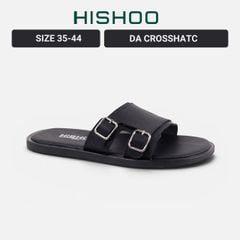 Dép lê bệt Nam quai ngang 2 khóa lót da Crosshatch premium Manto 6 HISHOO W004