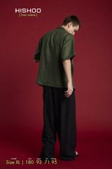 Áo Sơ Mi Nam Rêu  Relax Form Rộng, Cổ Thường, Lai Ngang Linen Solene Vải Mềm Mát HISHOO A1T003