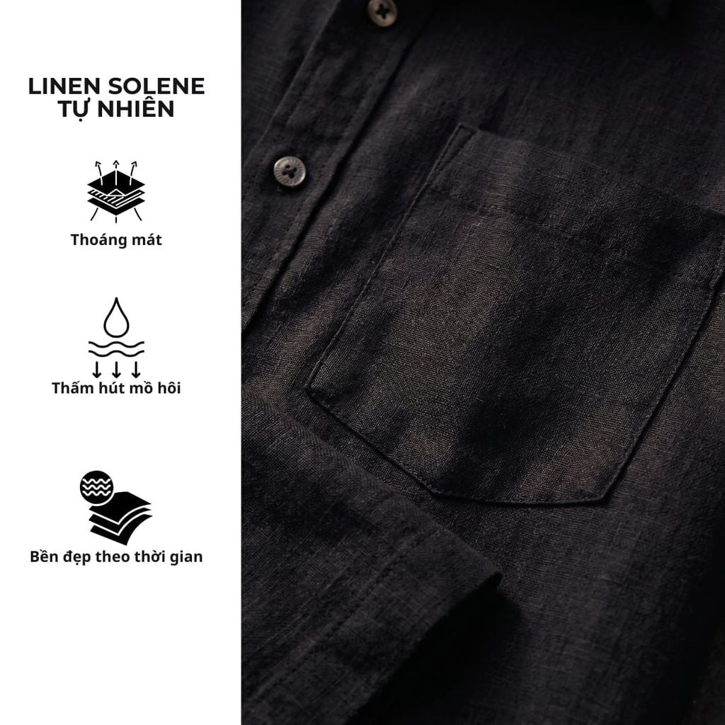 Áo Sơ Mi Rêu Nút Gỗ Nam Tay Dài Relax Form Rộng, Cổ Thường, Lai Ngang Linen Solene Vải Mềm Mát HISHOO A2T003