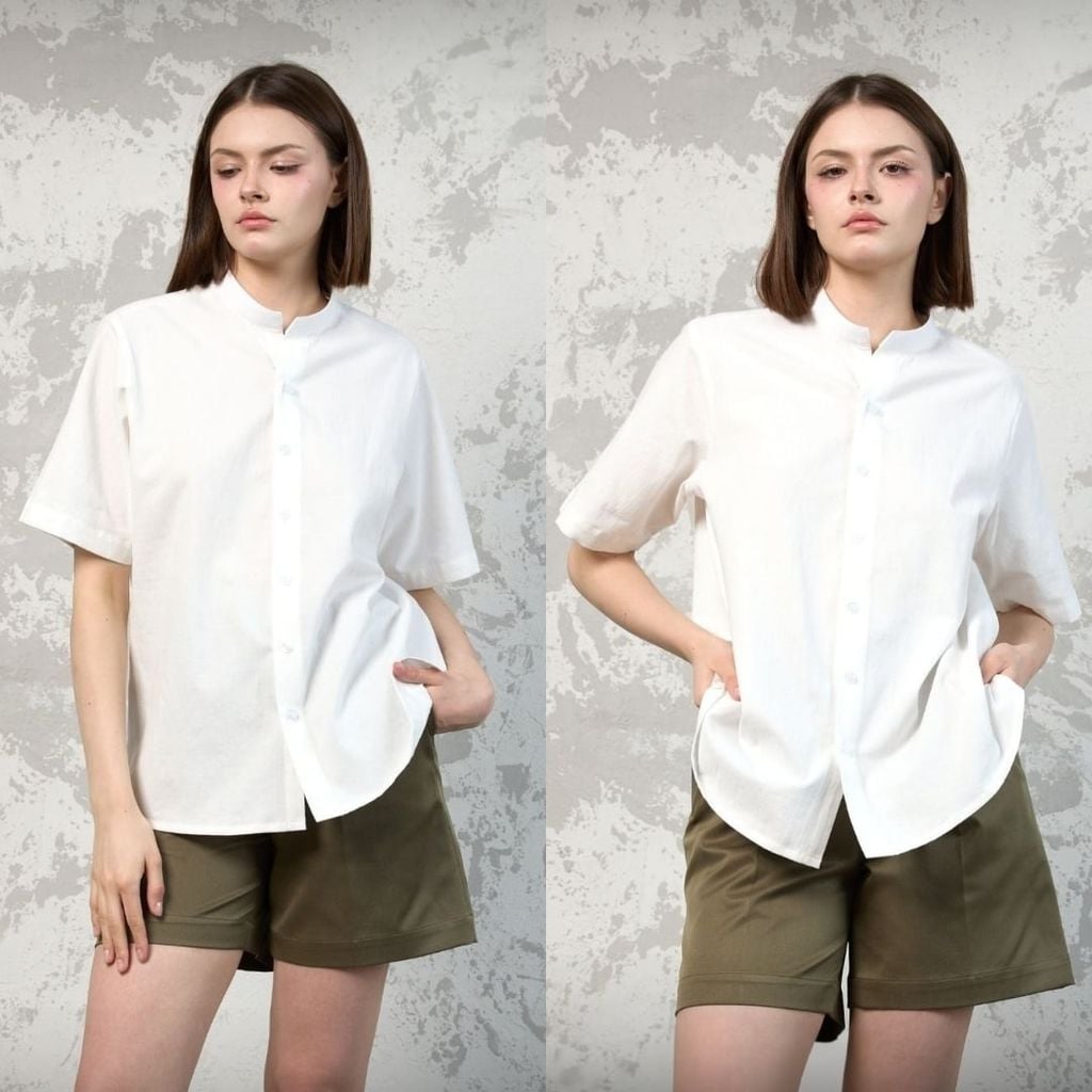 Áo Sơ Mi Nữ Relax Form Rộng, Cổ Tàu Vuông, Lai Ngang Linen Solene Vải Mềm Mát HISHOO A1G002