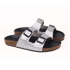 Dép đế trấu birken Bạc quai ngang 2 khóa Hishoo M093