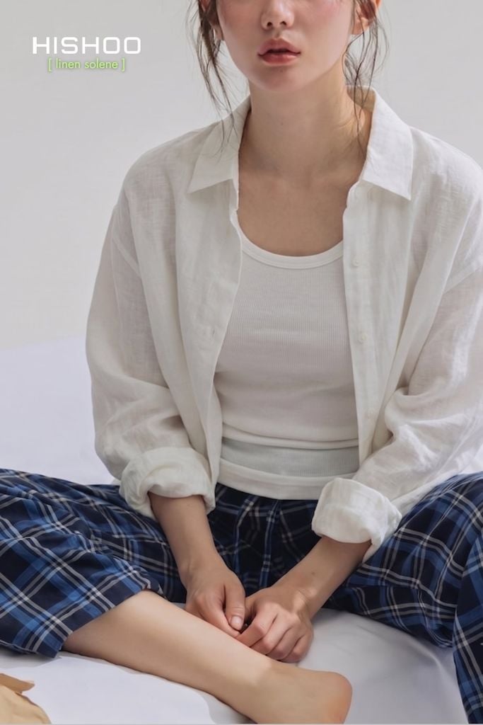 Quần dài Caro Linen Nữ Lưng Thun, Hishoo basic mặc đi chơi, đi làm HISHOO Q3G001
