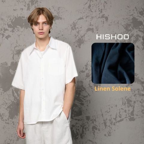 Áo Sơ Mi Nam Trắng Relax Form Rộng, Cổ Thường, Lai Ngang Linen Solene Vải Mềm Mát HISHOO A1T003