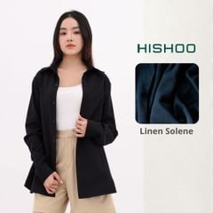 Áo Sơ Mi Tay Dài Đen Nữ Relax Form Rộng, Cổ Thường, Lai Ngang Linen Solene Vải Mềm Mát HISHOO A2G003