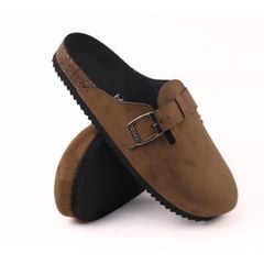 Dép đế trấu sục Boston quai ngang Nâu da lộn HISHOO R109