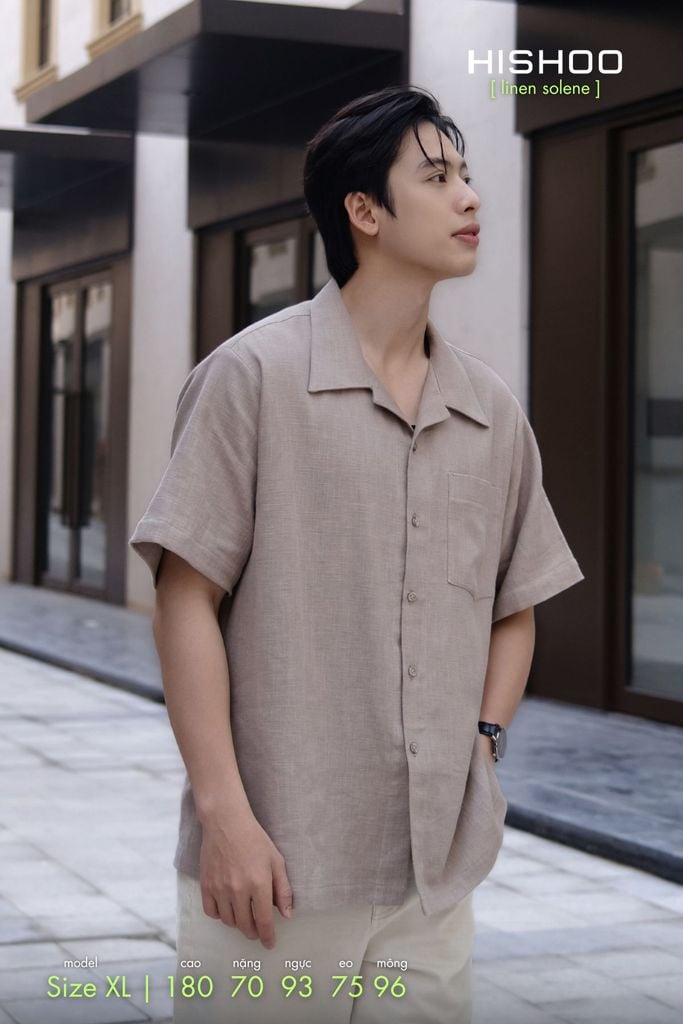 Áo Sơ Mi Nam Relax Form Rộng, Cổ Danton, Lai Ngang Linen Solene Vải Mềm Mát HISHOO A1T004