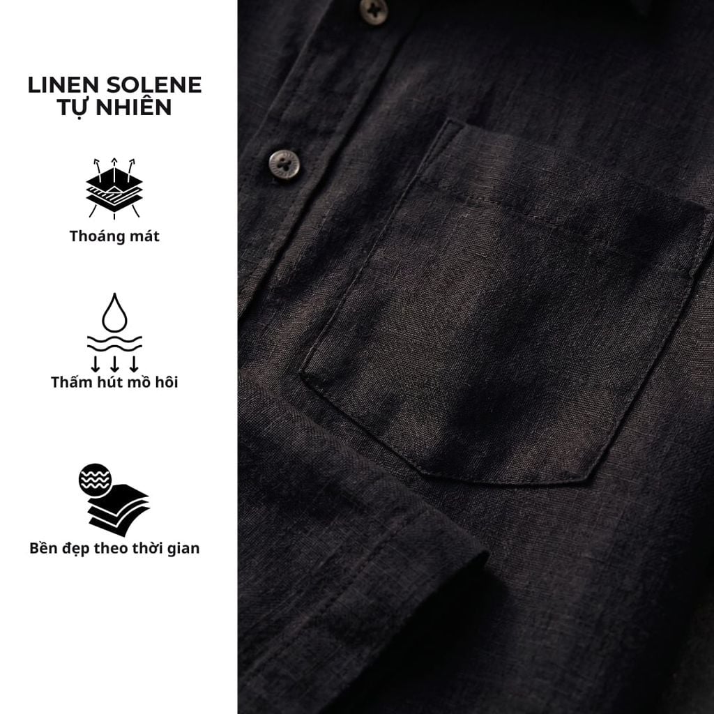 Áo Sơ Mi Nam Tay Dài Relax Form Rộng, Cổ Polo Tàu Vuông, Xẻ V Linen Solene Vải Mềm Mát HISHOO A3T002